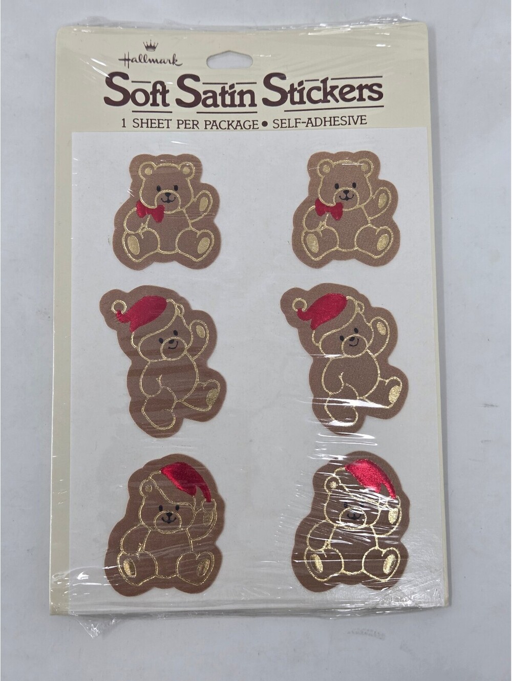 Vintage Hallmark Holiday Christmas Teddy Bear Soft Satin Stickers New Sealed
